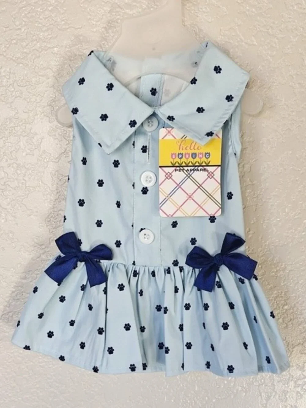 Girly Dog XS Dress Light Blue with Paw Polka Dots Ruffles & Bows